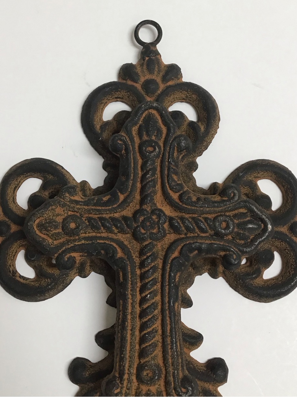 Cast Iron Double Cross Ornate Religious Primitive Rustic Heavy Wall or Garden - Picture 5 of 16